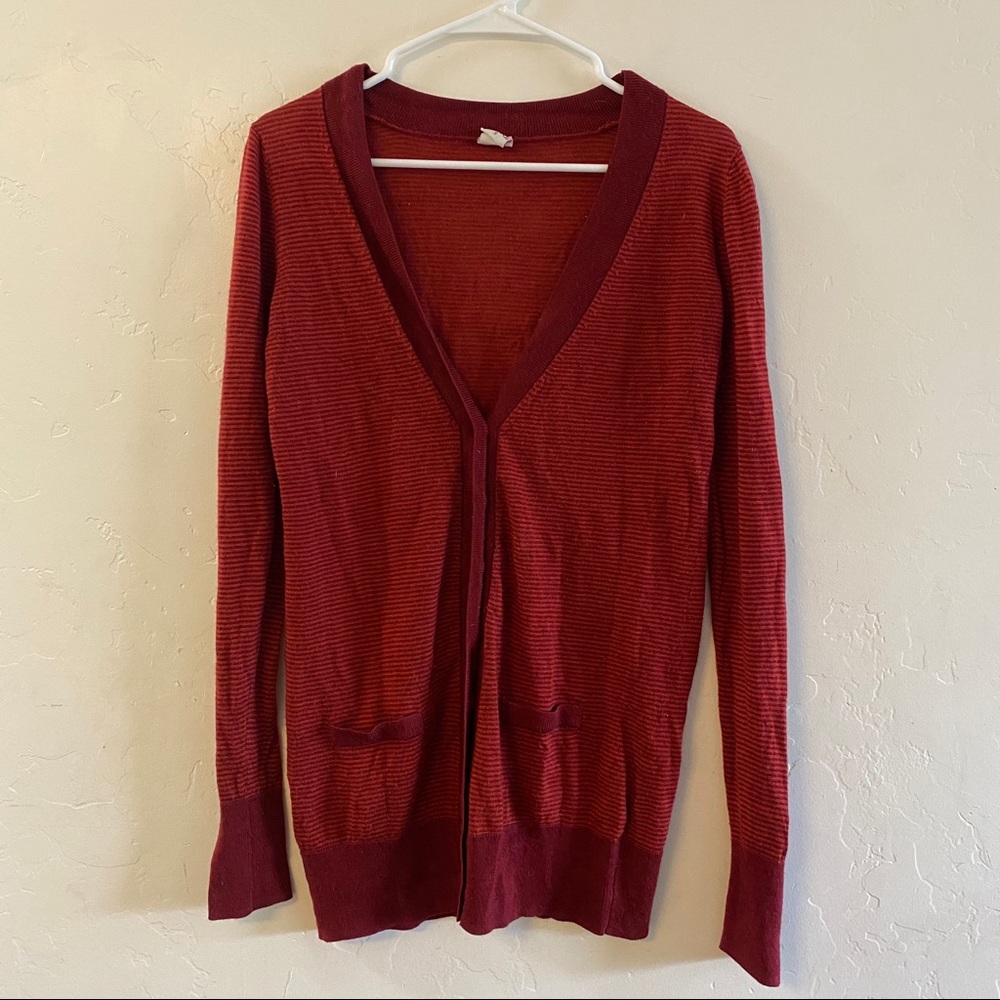 Mod Bod Red & Maroon Striped Button Down Cardigan